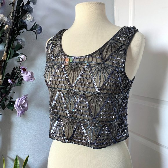 Bariano Black Label Beaded Sequin Mesh Tank - S (US 6) - Picture 5 of 6